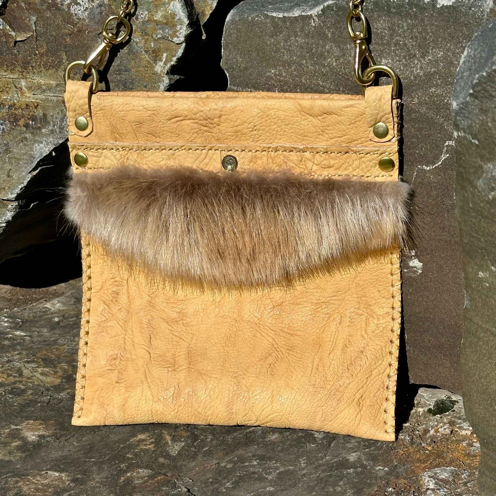 Ana Bag — Bull Shoulder Leather with Beaver Fur & Swarovski Crystal - Evening Bag - Bridger Leather