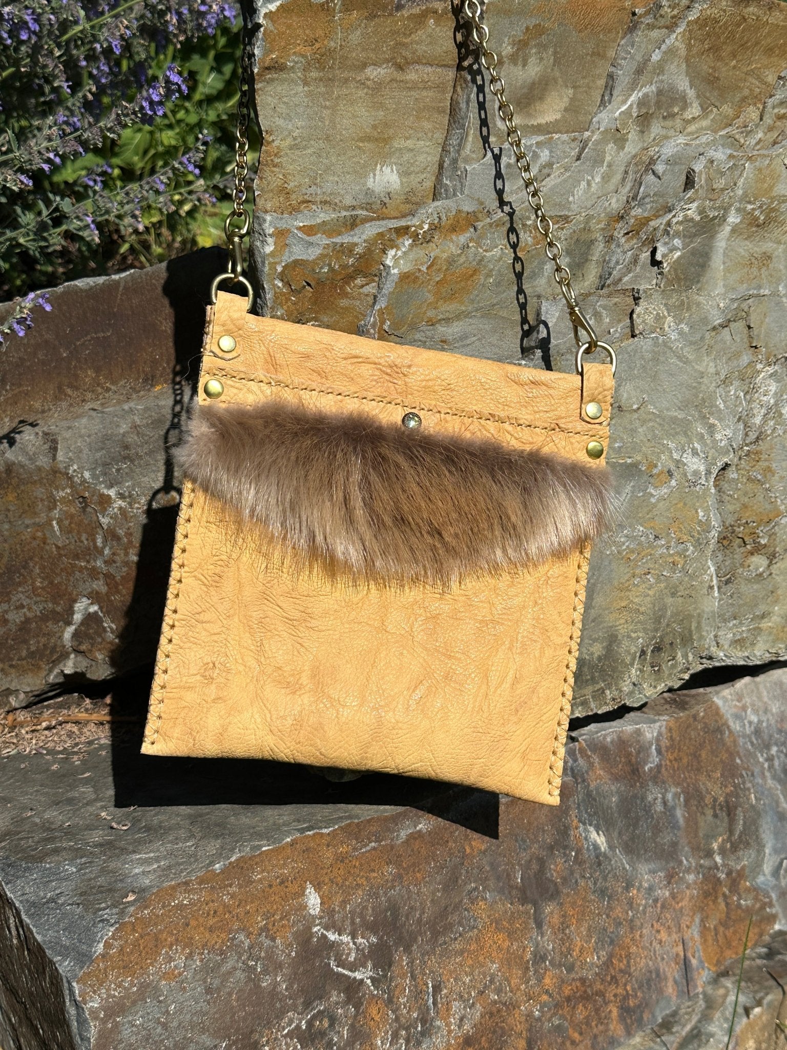 Ana Bag — Bull Shoulder Leather with Beaver Fur & Swarovski Crystal - Evening Bag - Bridger Leather