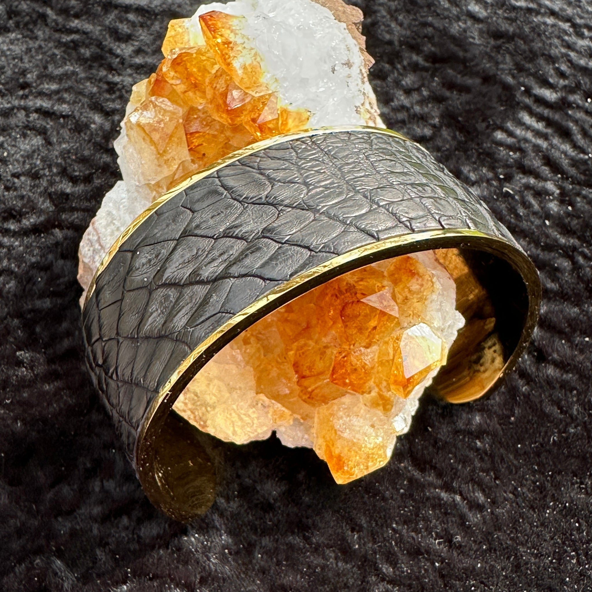 Black Caiman Alligator Leather Cuff - Wide - Bracelet - Bridger Leather