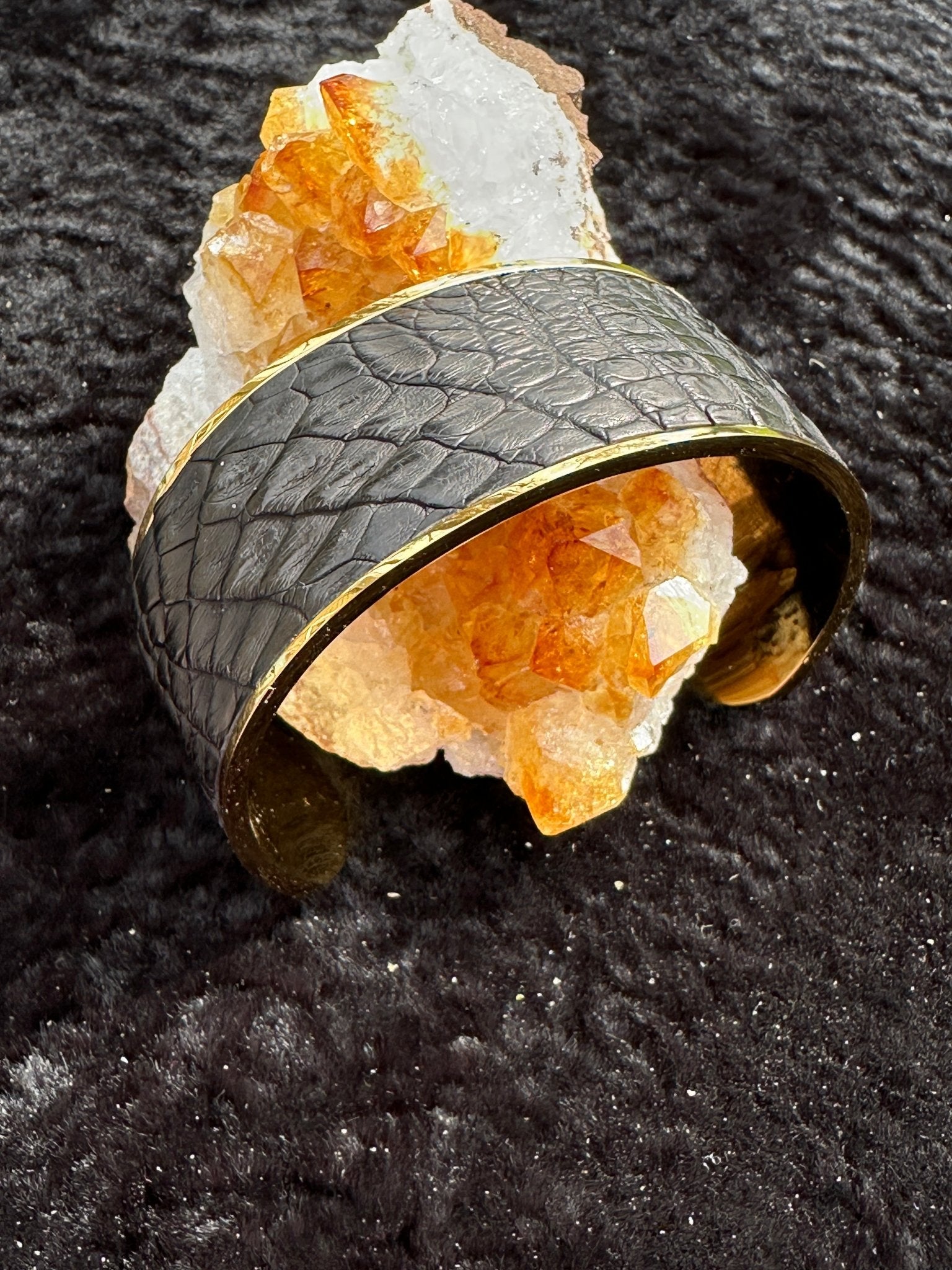 Black Caiman Alligator Leather Cuff - Wide - Bracelet - Bridger Leather