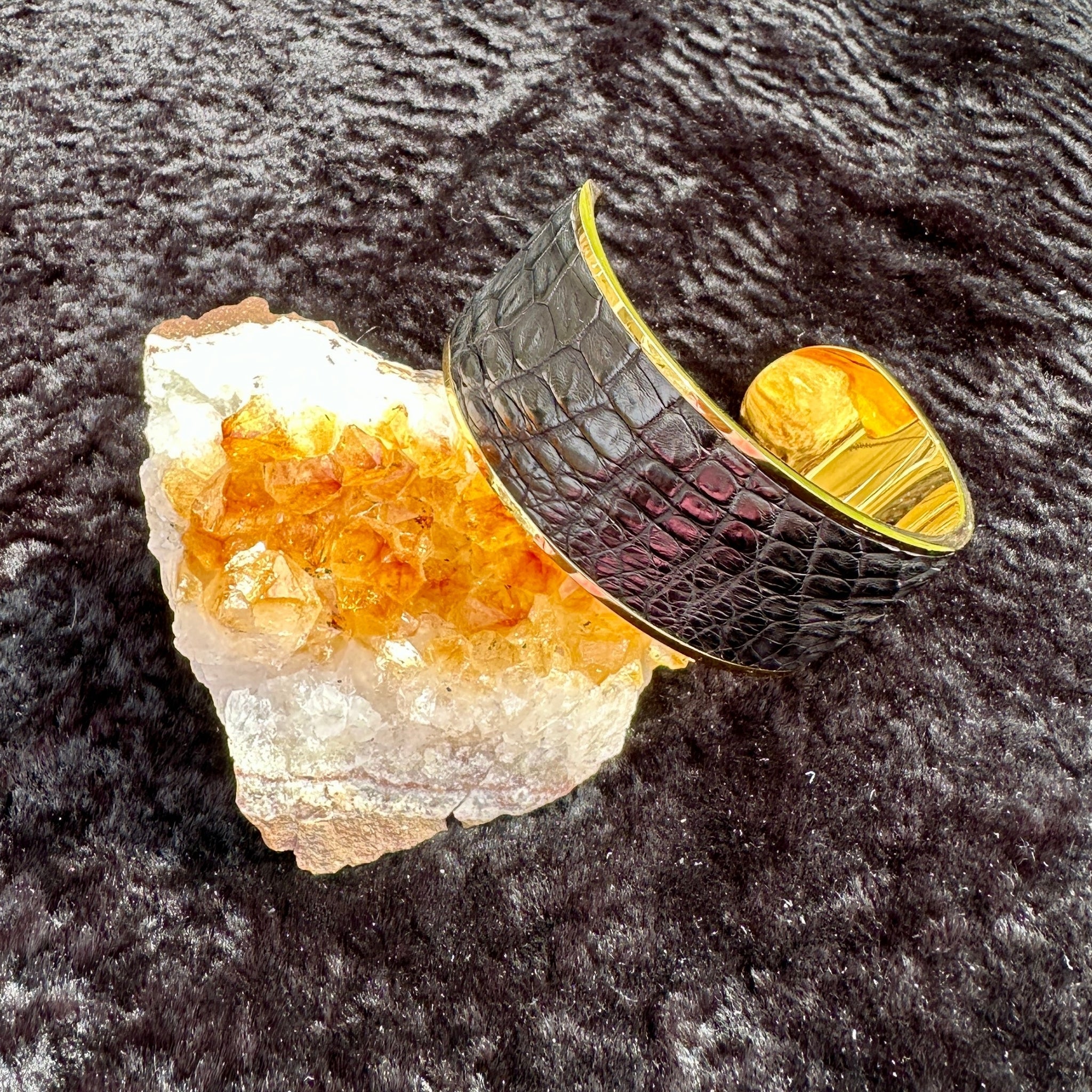 Black Caiman Alligator Leather Cuff - Wide - Bracelet - Bridger Leather