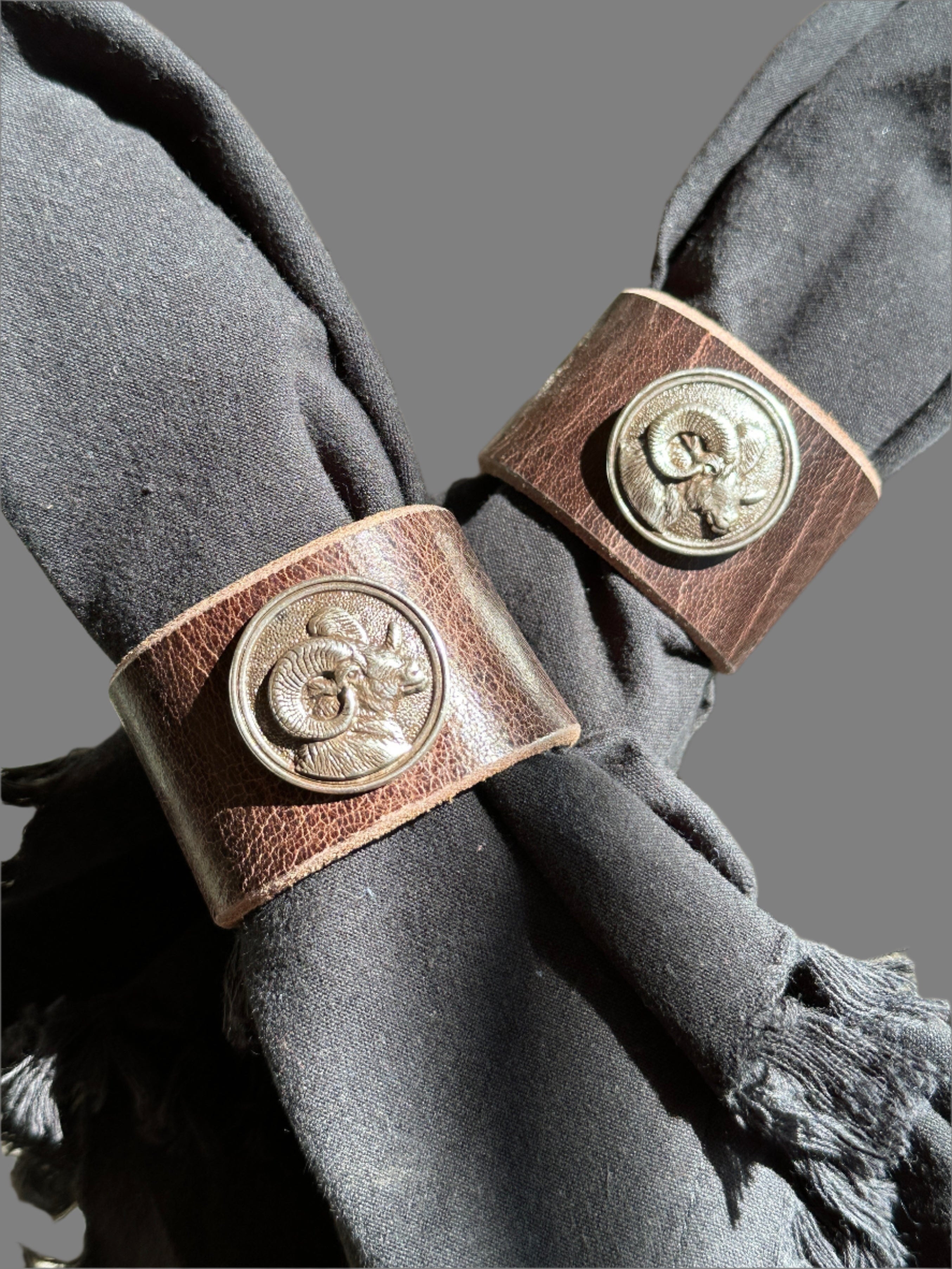 Bridger Leather Home Goods Big Horn Sheep Napkin Rings - Set of 4