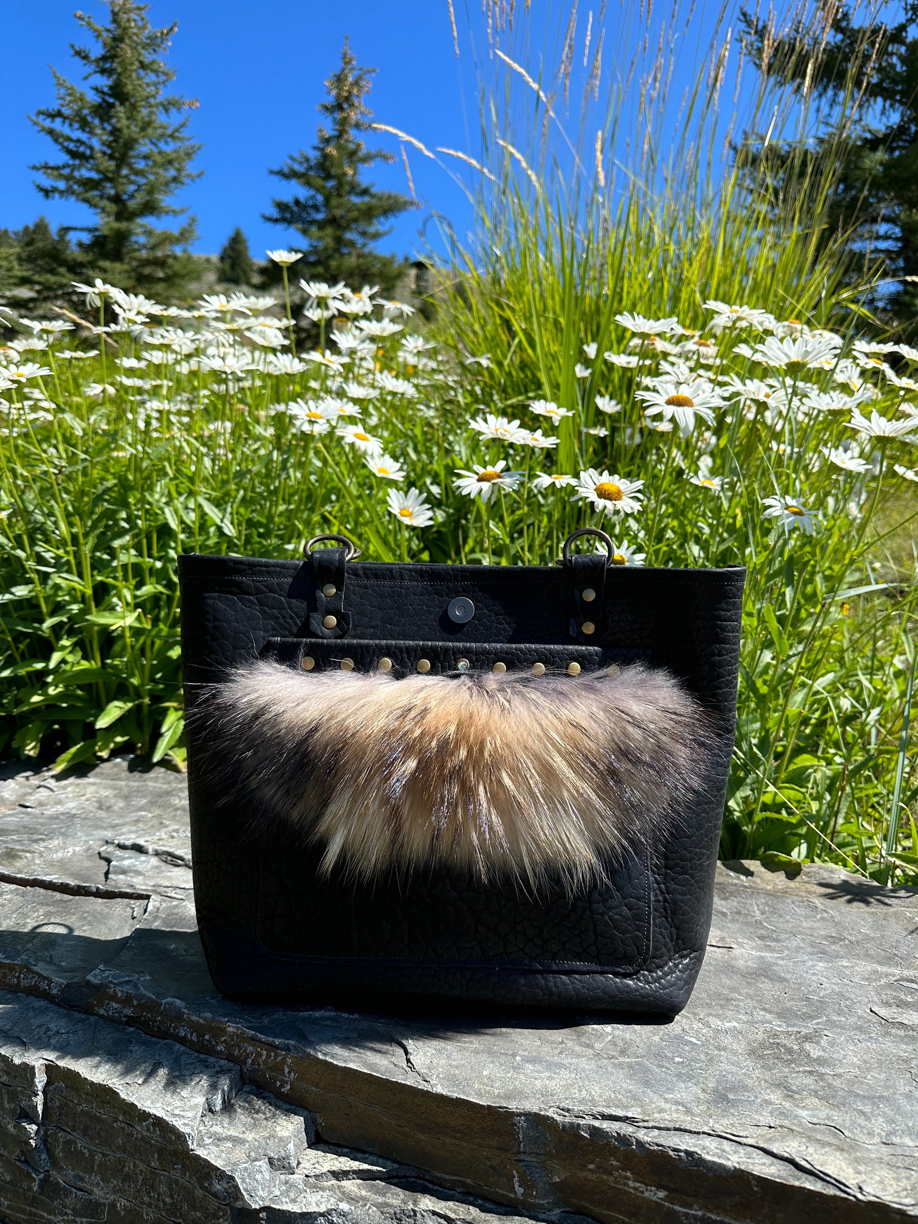 Bridger Leather Tote Bison & Finn Raccoon Tote