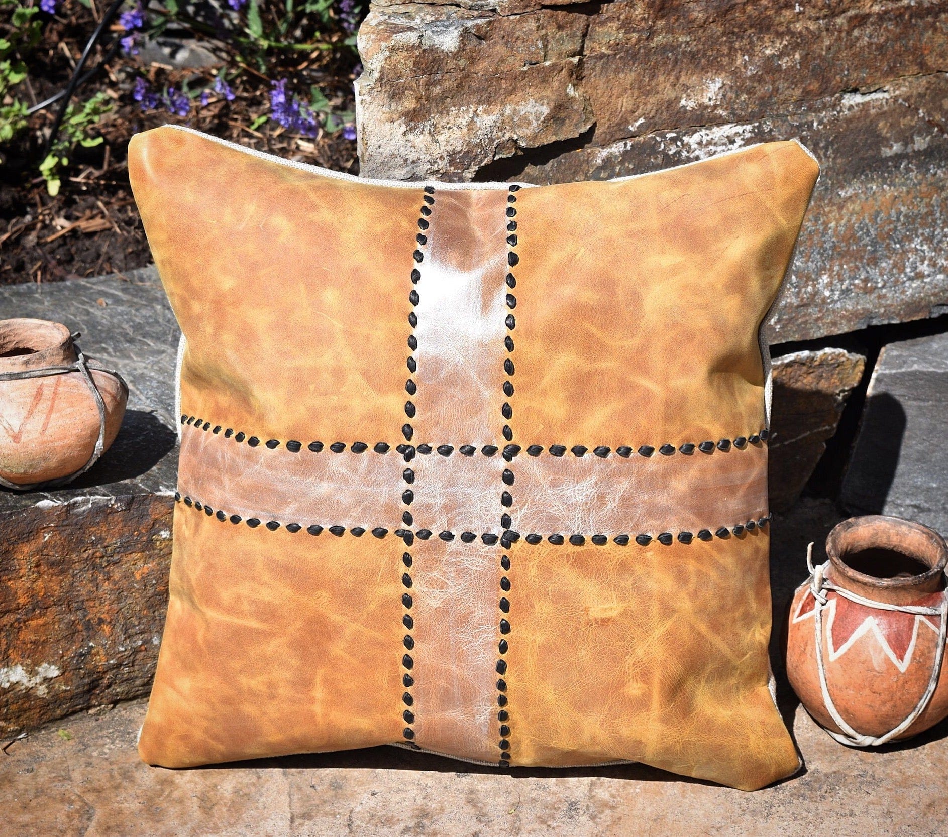 Bridger Leather 16" x 16" Buck Stitch Pillow set