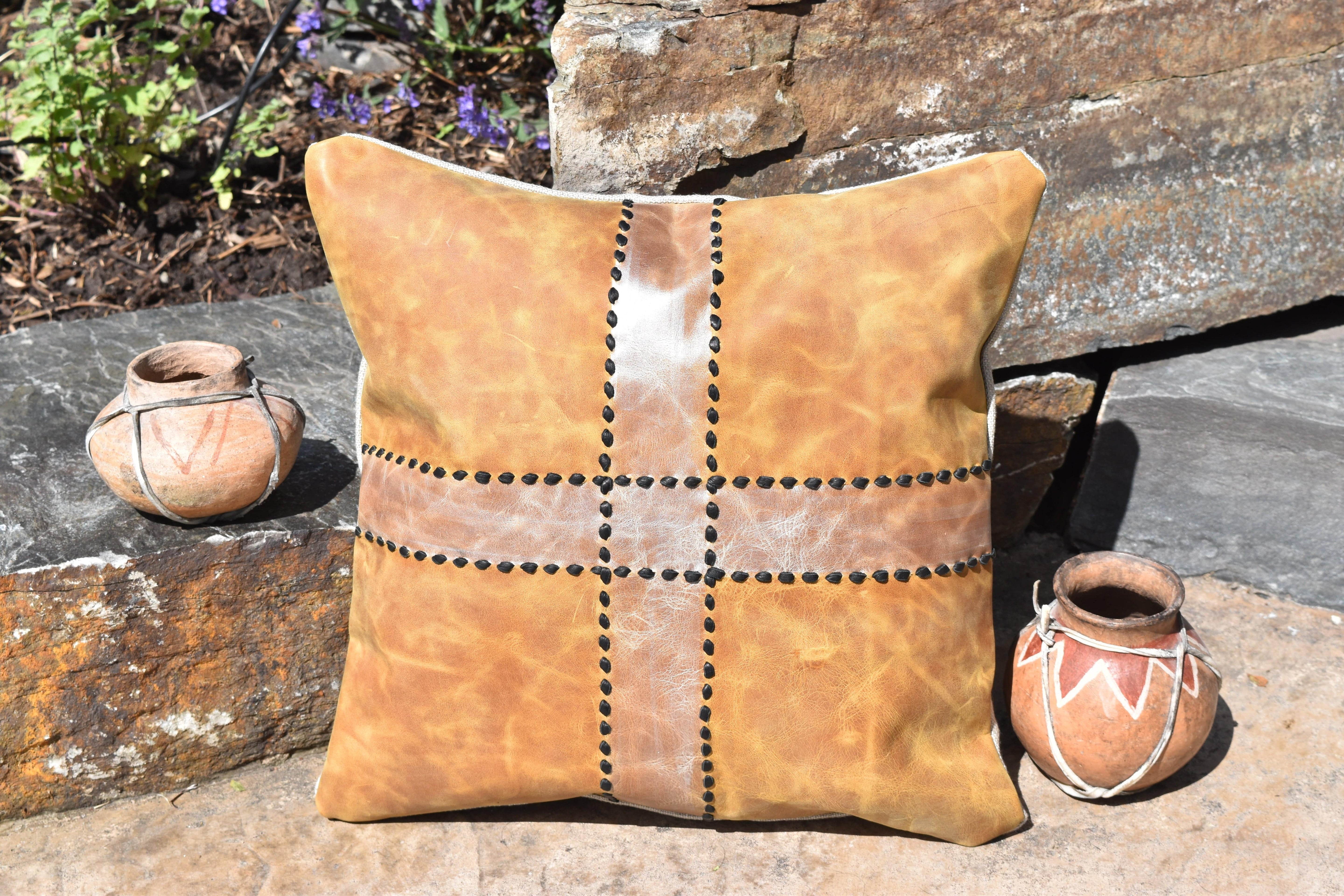 Bridger Leather Buck Stitch Pillow set