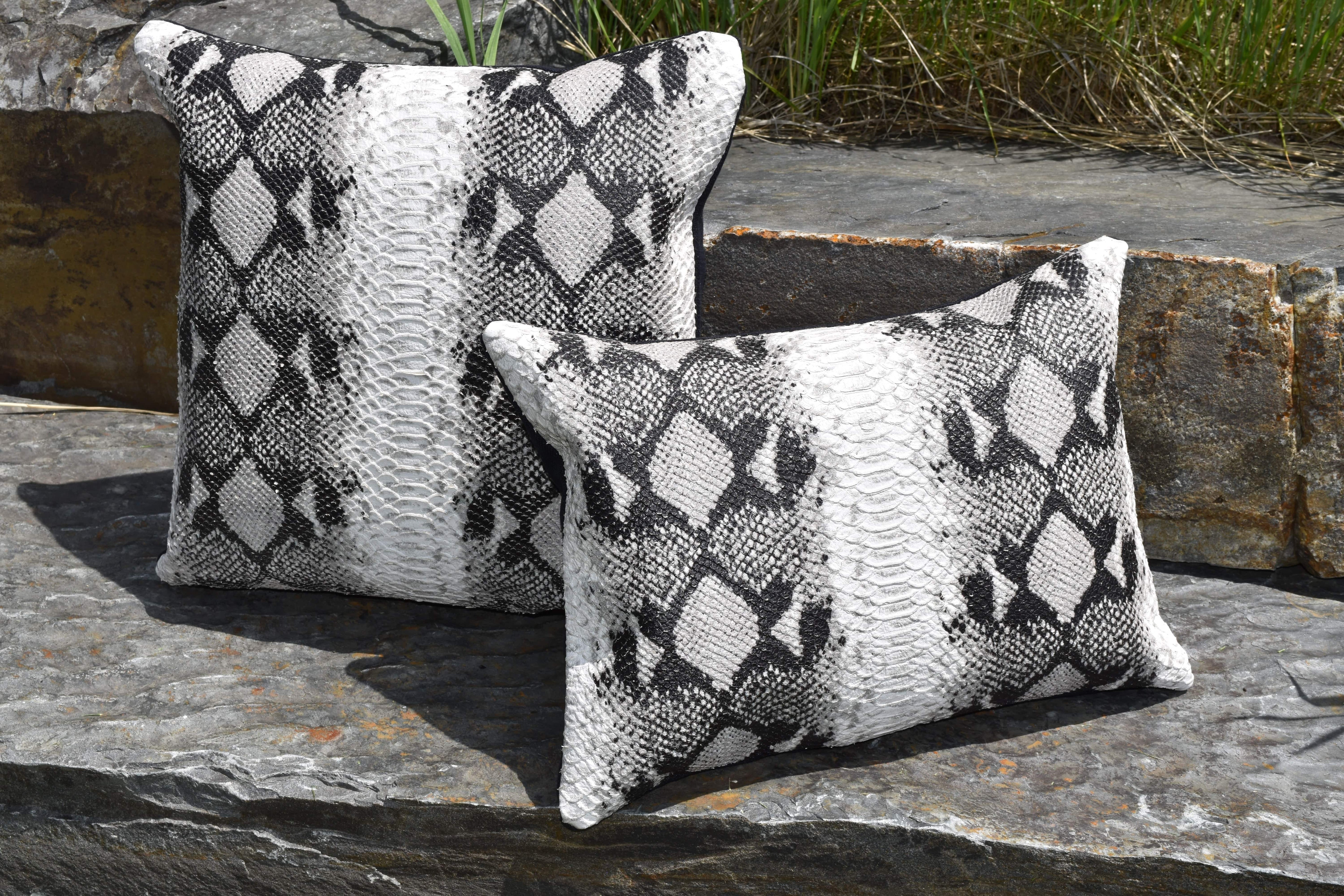 Bridger Leather Pillow Set of 3 Pillows: 2 Lumbar and 1 Square Python Pattern Embossed Pillows