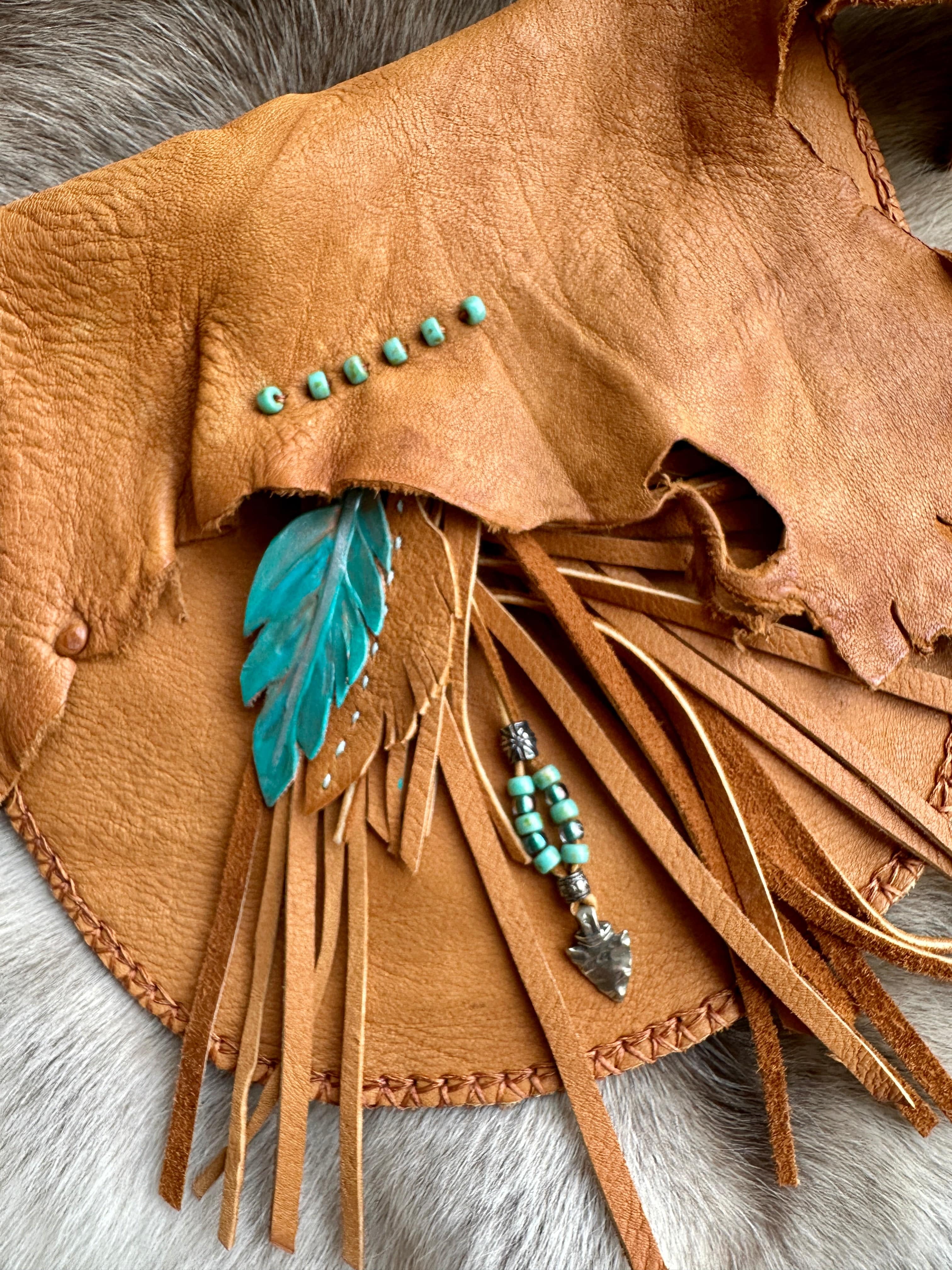 Bridger Leather Shoulder Bag Sacajawea Bag with Turquoise