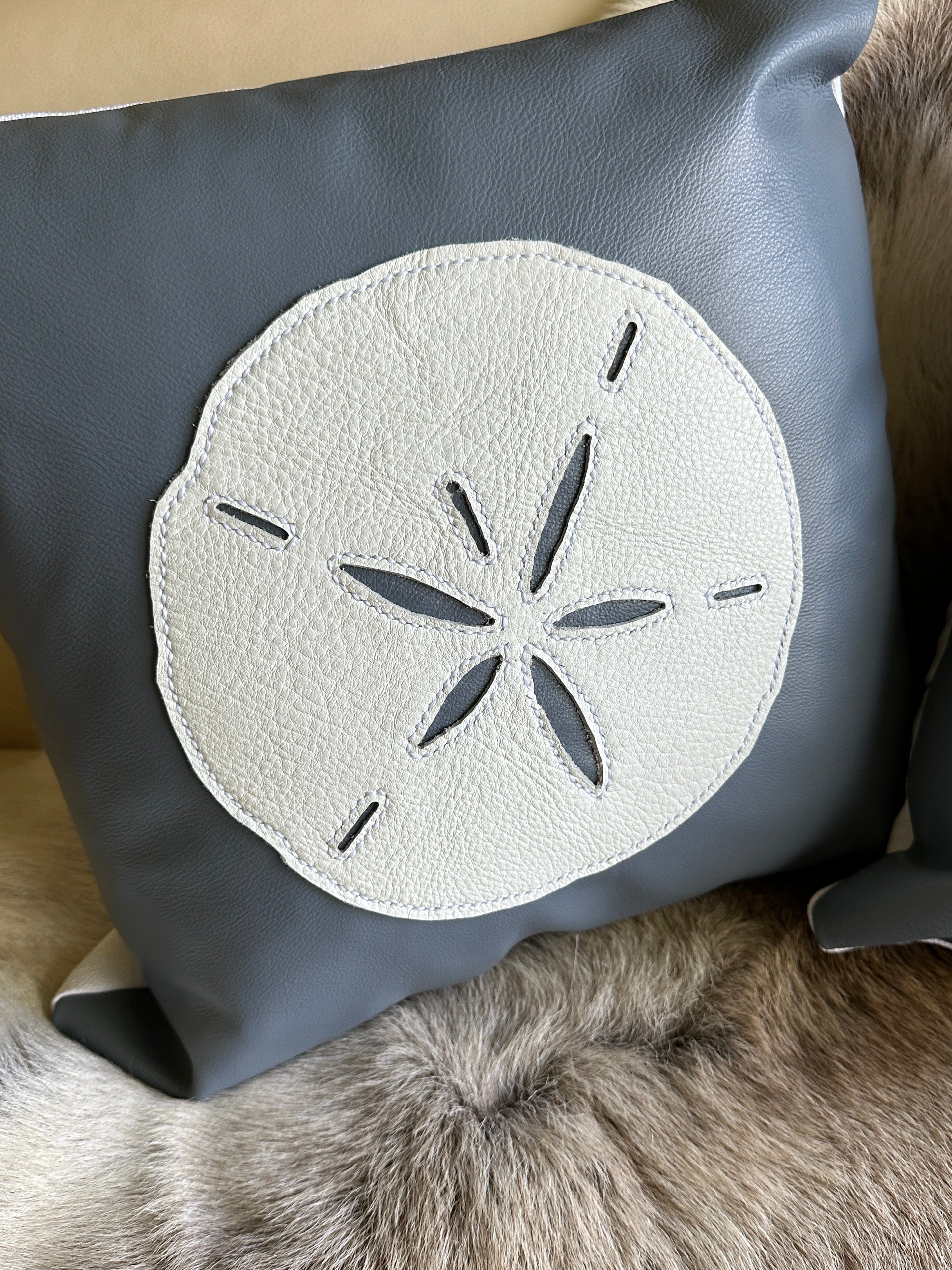 Bridger Leather Pillow Sand Dollar "Spirit of the Sea" Coastal Themed Leather Pillows