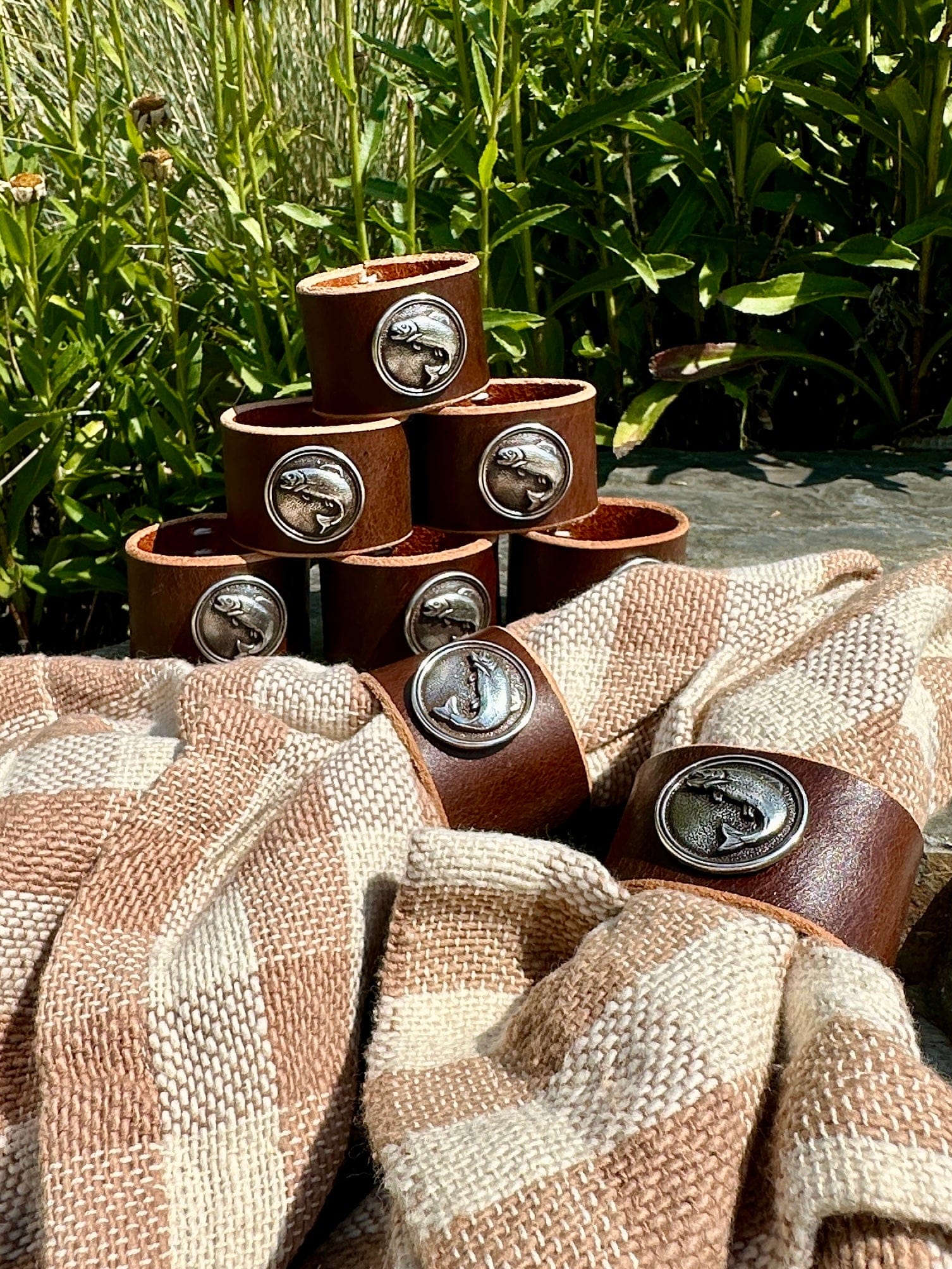 Bridger Leather Home Goods Trout Napkin Rings - Set of 8