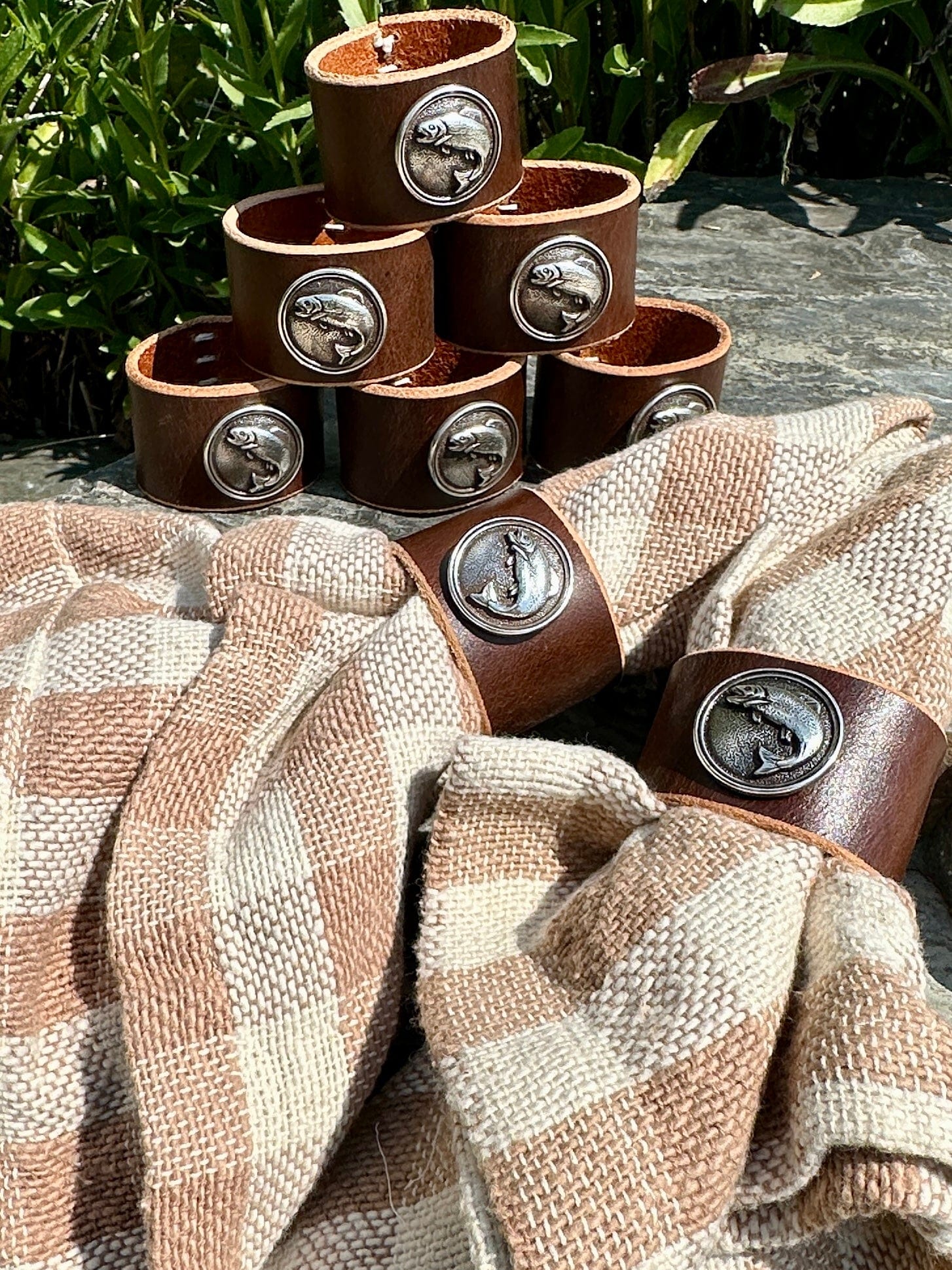 Bridger Leather Home Goods Trout Napkin Rings - Set of 8