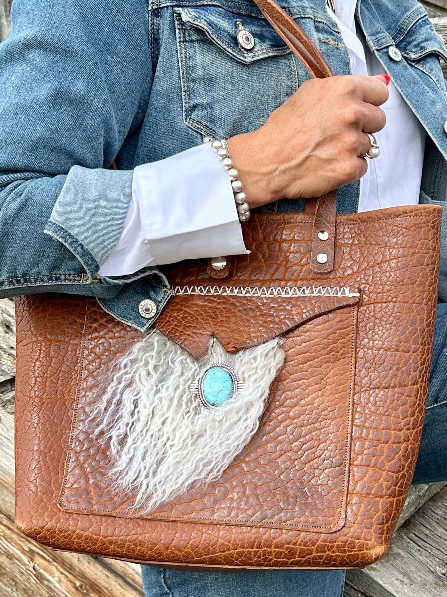 Bridger Tote | With Turquoise Medallion - Tote - Bridger Leather