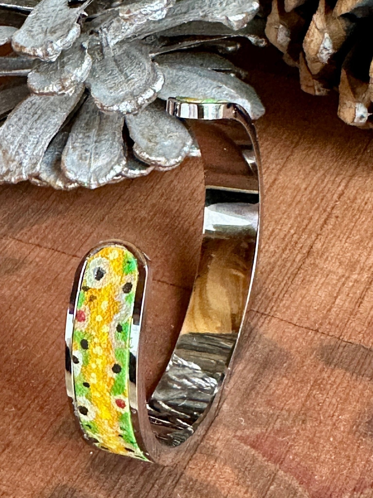 Brown Trout Leather Inlay Cuff Bracelet - Cuff Bracelet - Bridger Leather