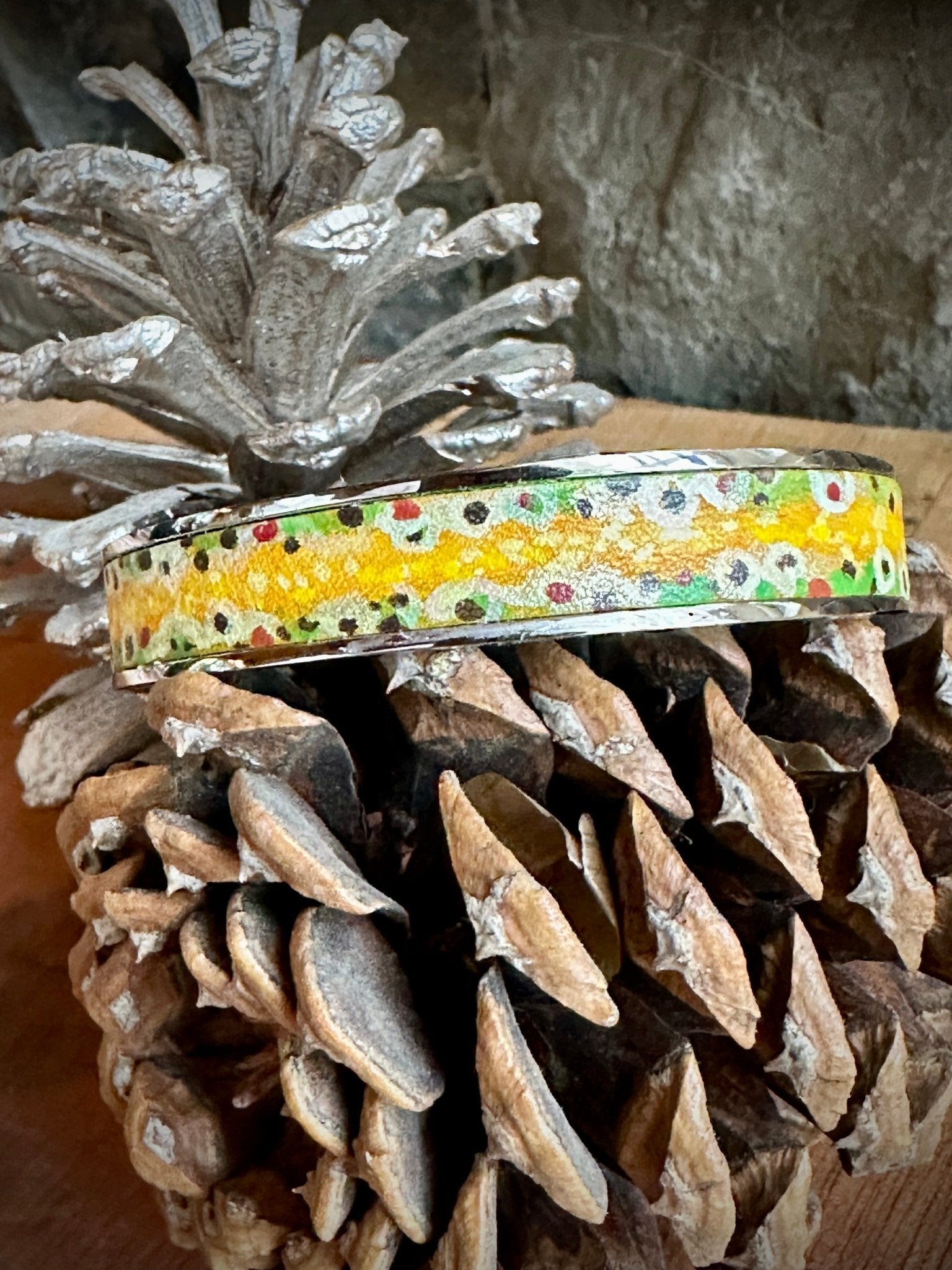 Brown Trout Leather Inlay Cuff Bracelet - Cuff Bracelet - Bridger Leather