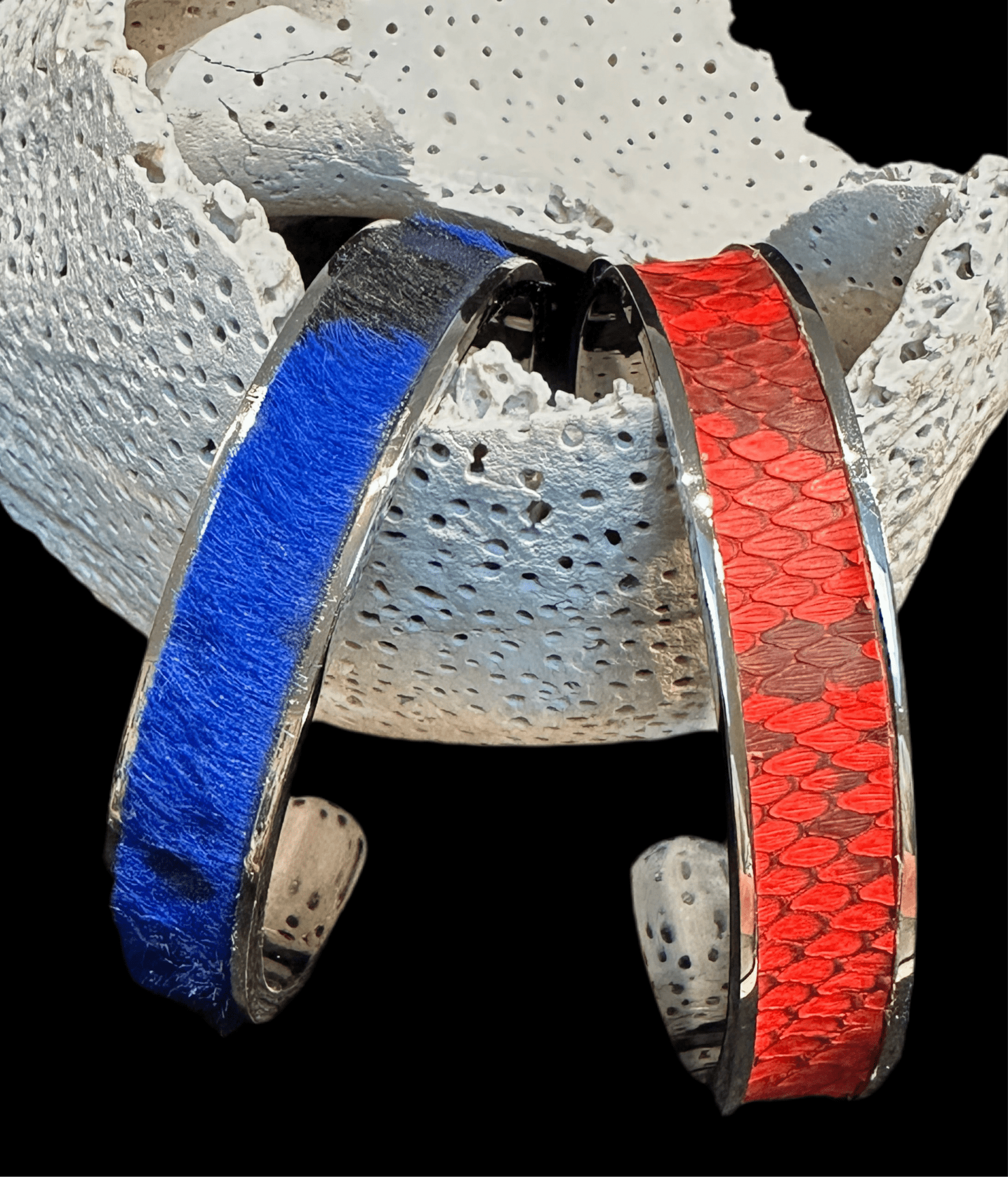 Cuff Bracelets - Stainless Steel with Leather or Hair Hide - Cuff Bracelet - Bridger Leather
