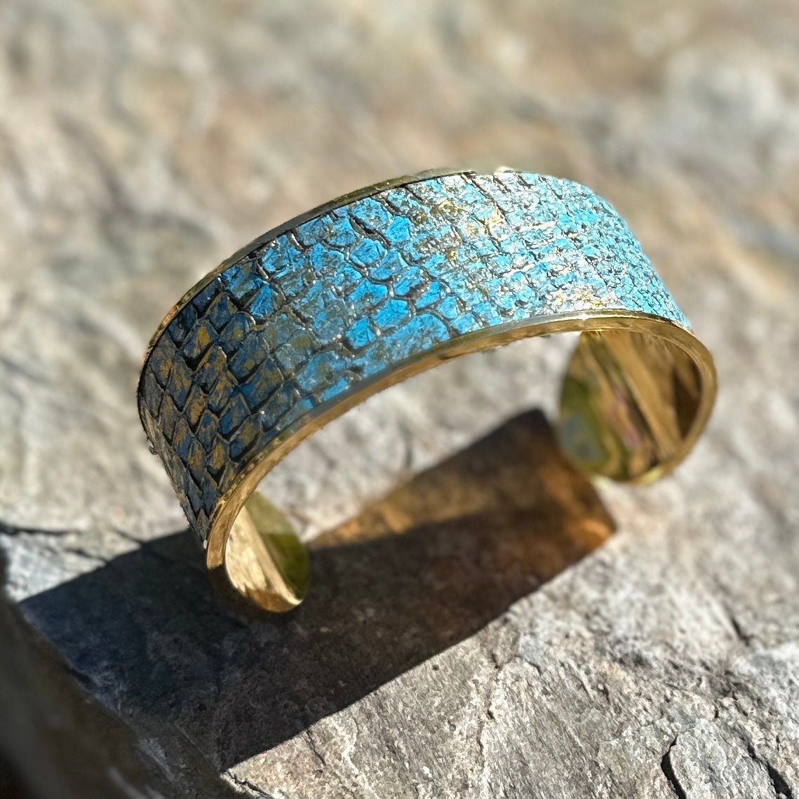 Gold & Turquoise Salmon Leather Cuff and Bracelet Set - Cuff Bracelet - Bridger Leather