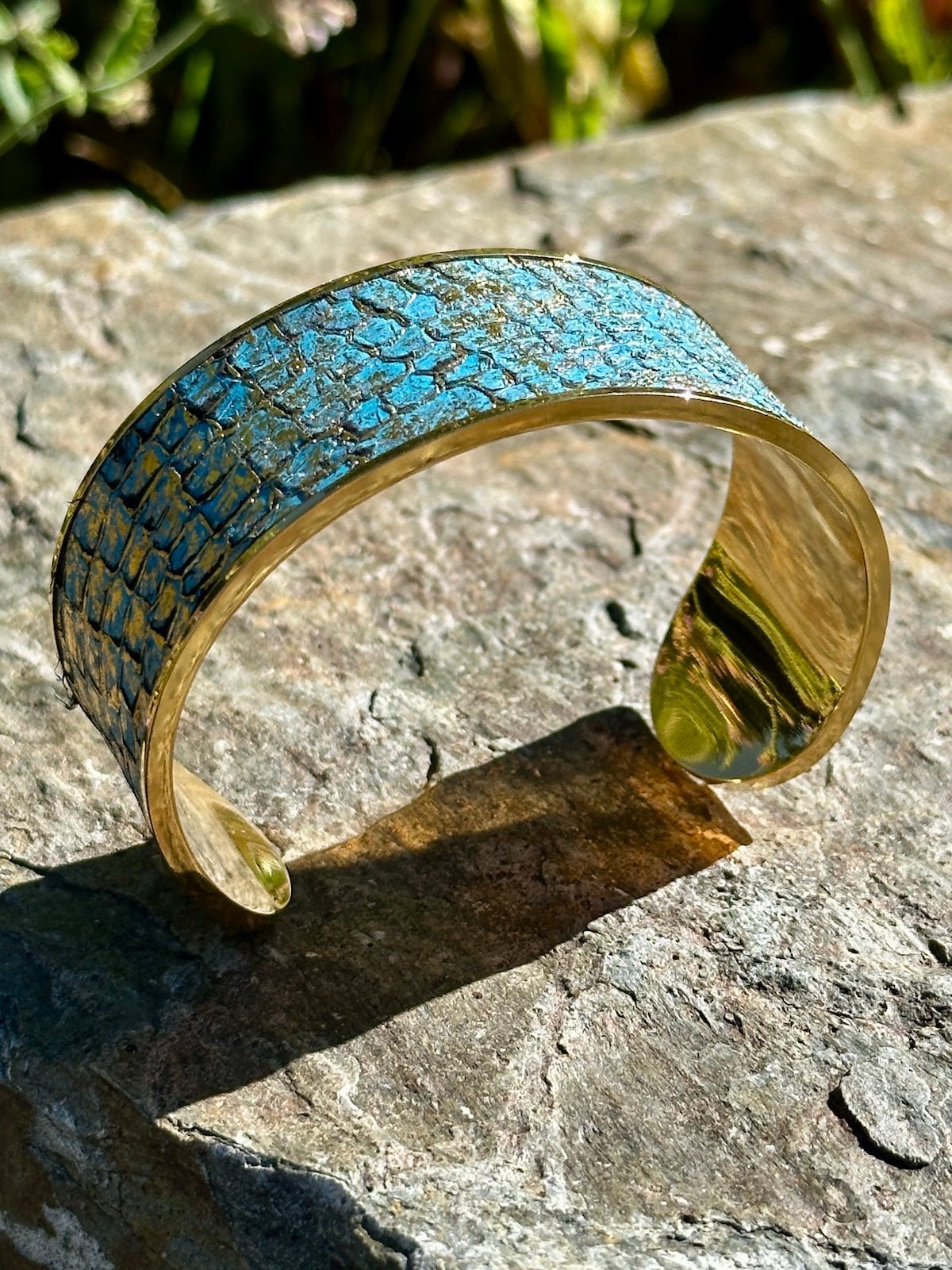 Gold & Turquoise Salmon Leather Cuff and Bracelet Set - Cuff Bracelet - Bridger Leather