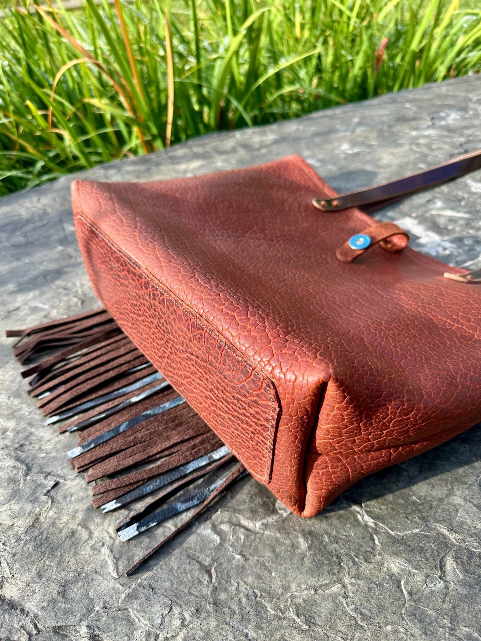 Kestrel Fringe Tote — American Bison Leather with Hand-Painted Fringe - Tote - Bridger Leather