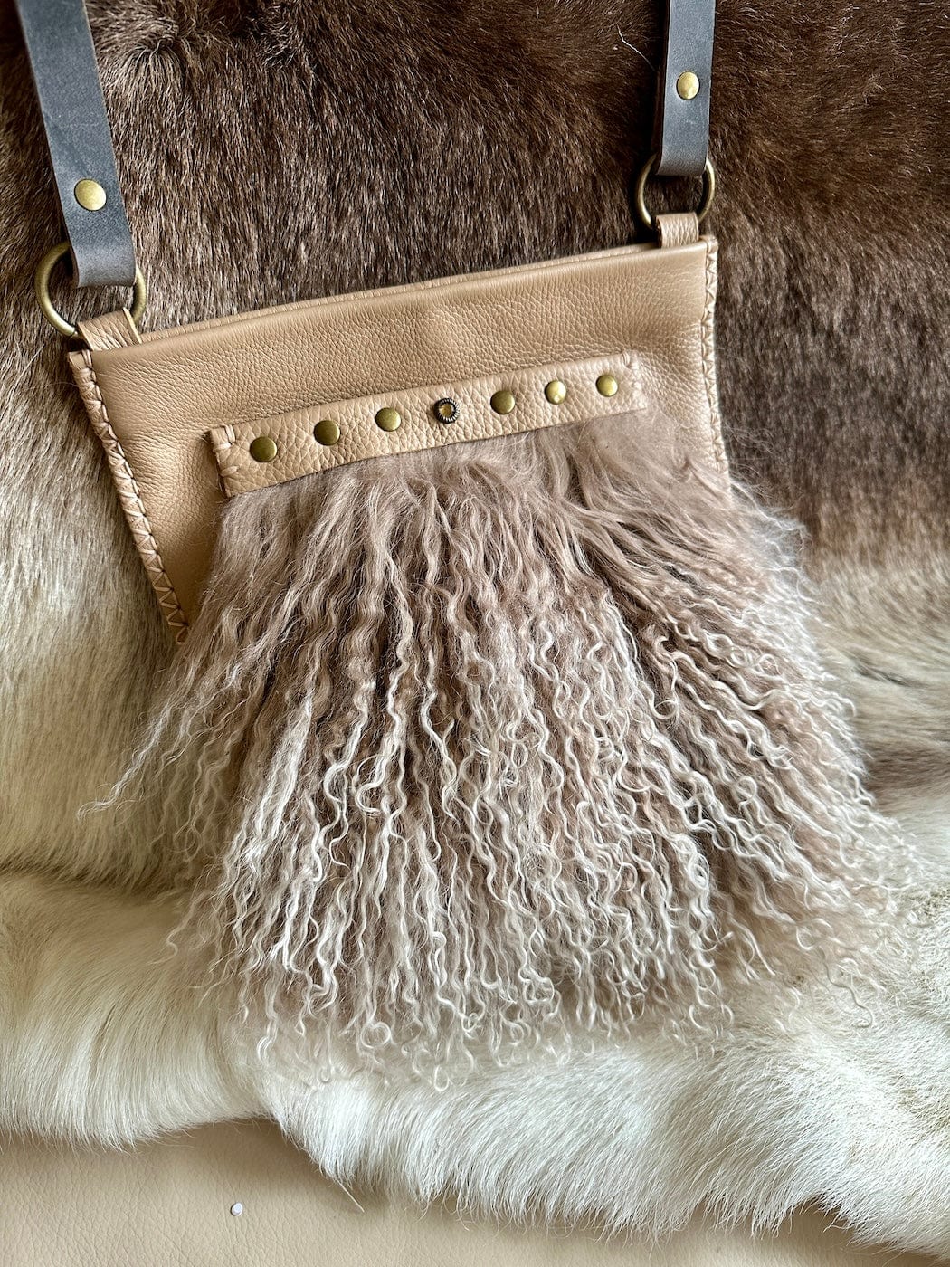 Little Fawn with Tibetan Lamb Fur - Crossbody Bag - Bridger Leather