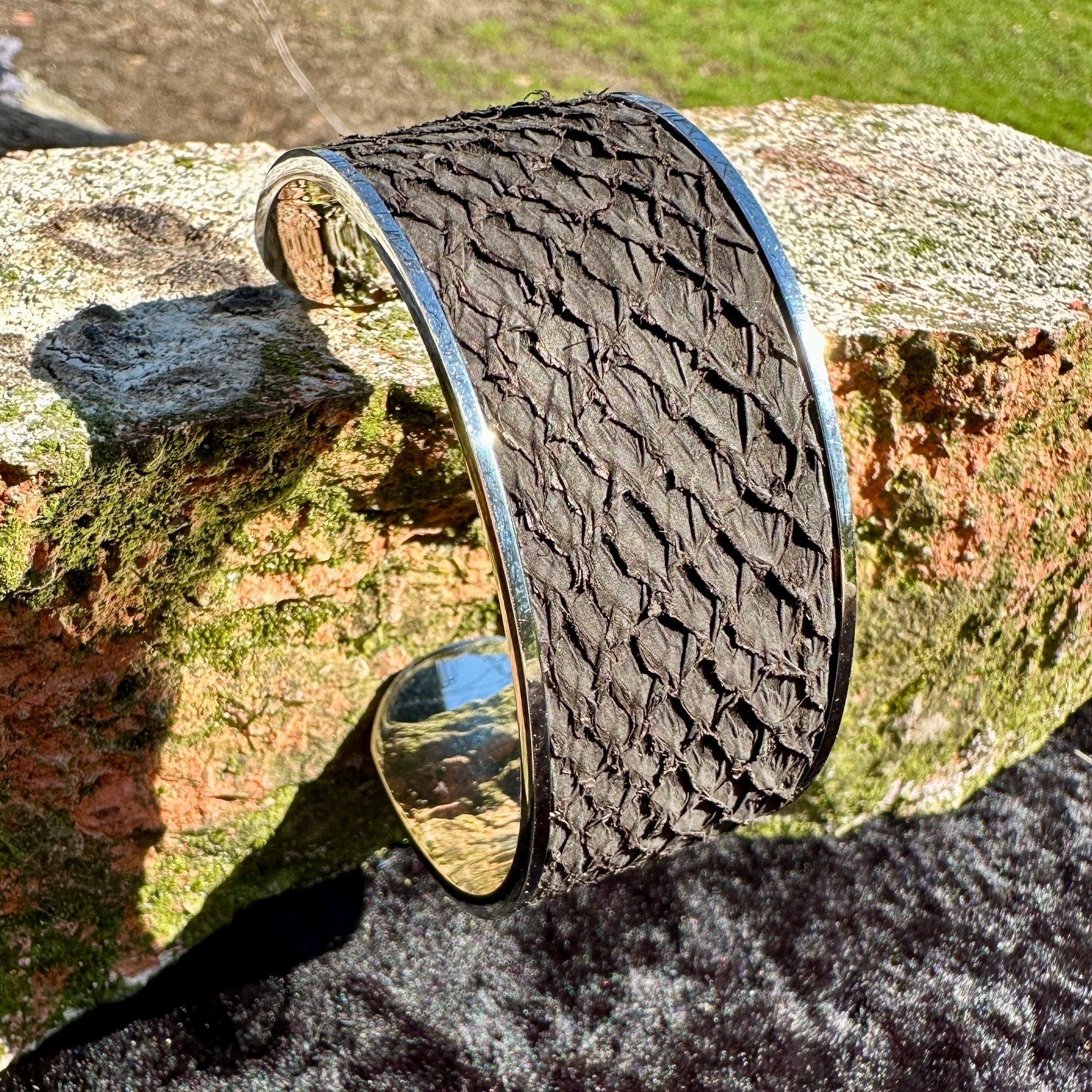 Matte Black Salmon Leather Cuff - Wide - Bracelet - Bridger Leather