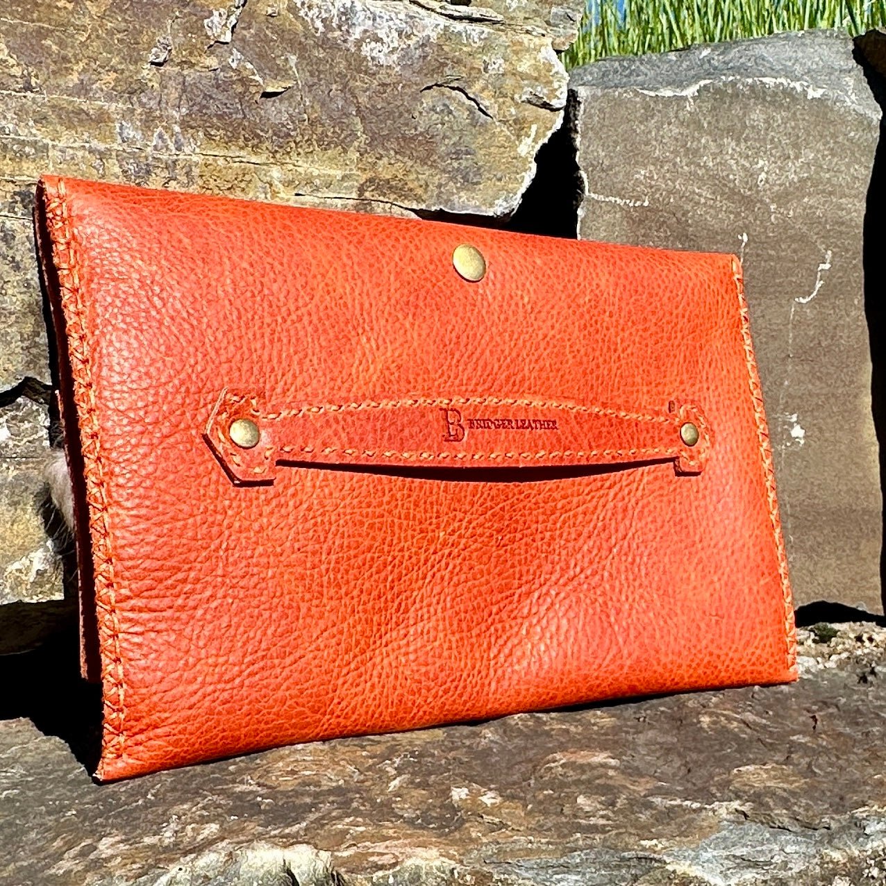 Persimmon Leather Clutch with Beaver Fur Trim - Bridger Leather