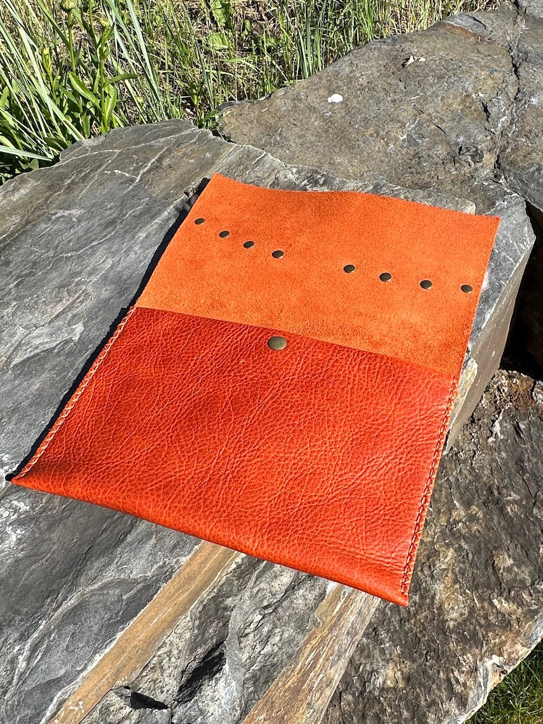 Persimmon Leather Clutch with Beaver Fur Trim - Bridger Leather