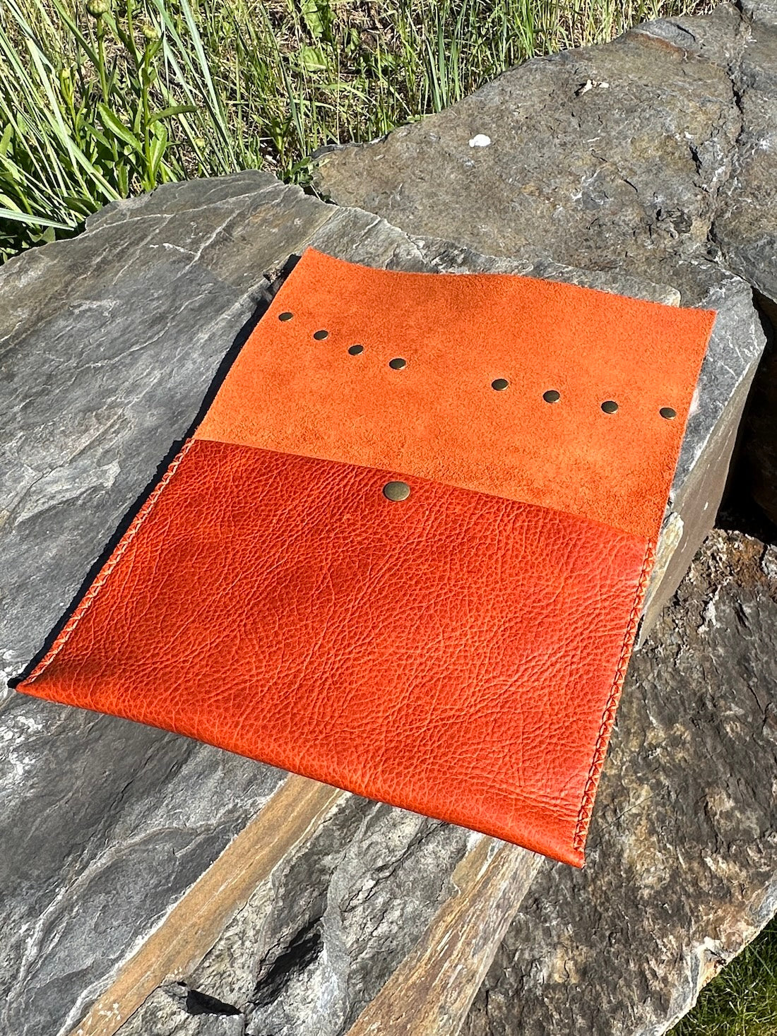 Persimmon Leather Clutch with Beaver Fur Trim