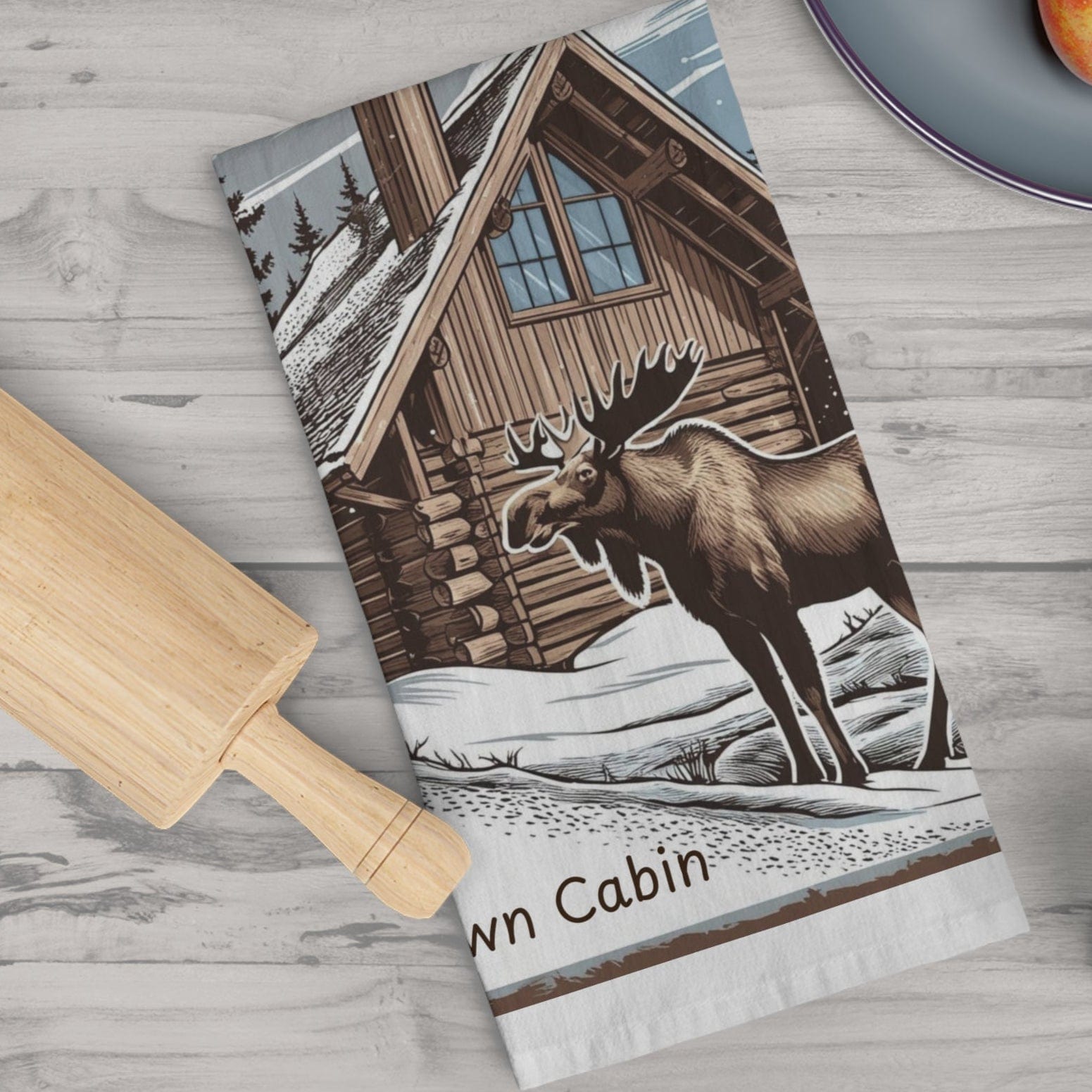 Printify Home Decor White / 28" × 28" Mountain Cabin Moose Kitchen Tea Towel