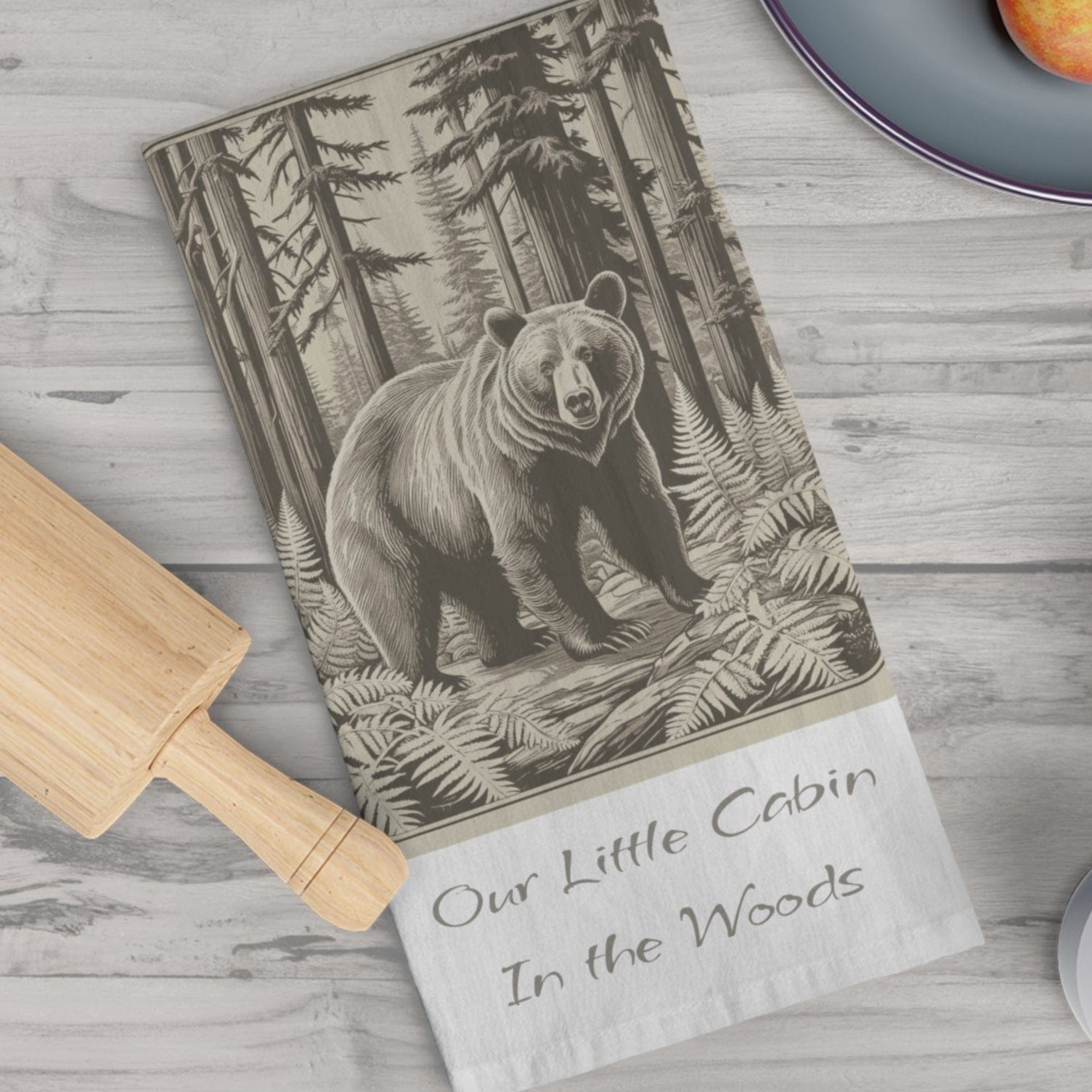 Printify Home Decor White / 28" × 28" Rustic Bear Tea Towel for Cabin or Lodge