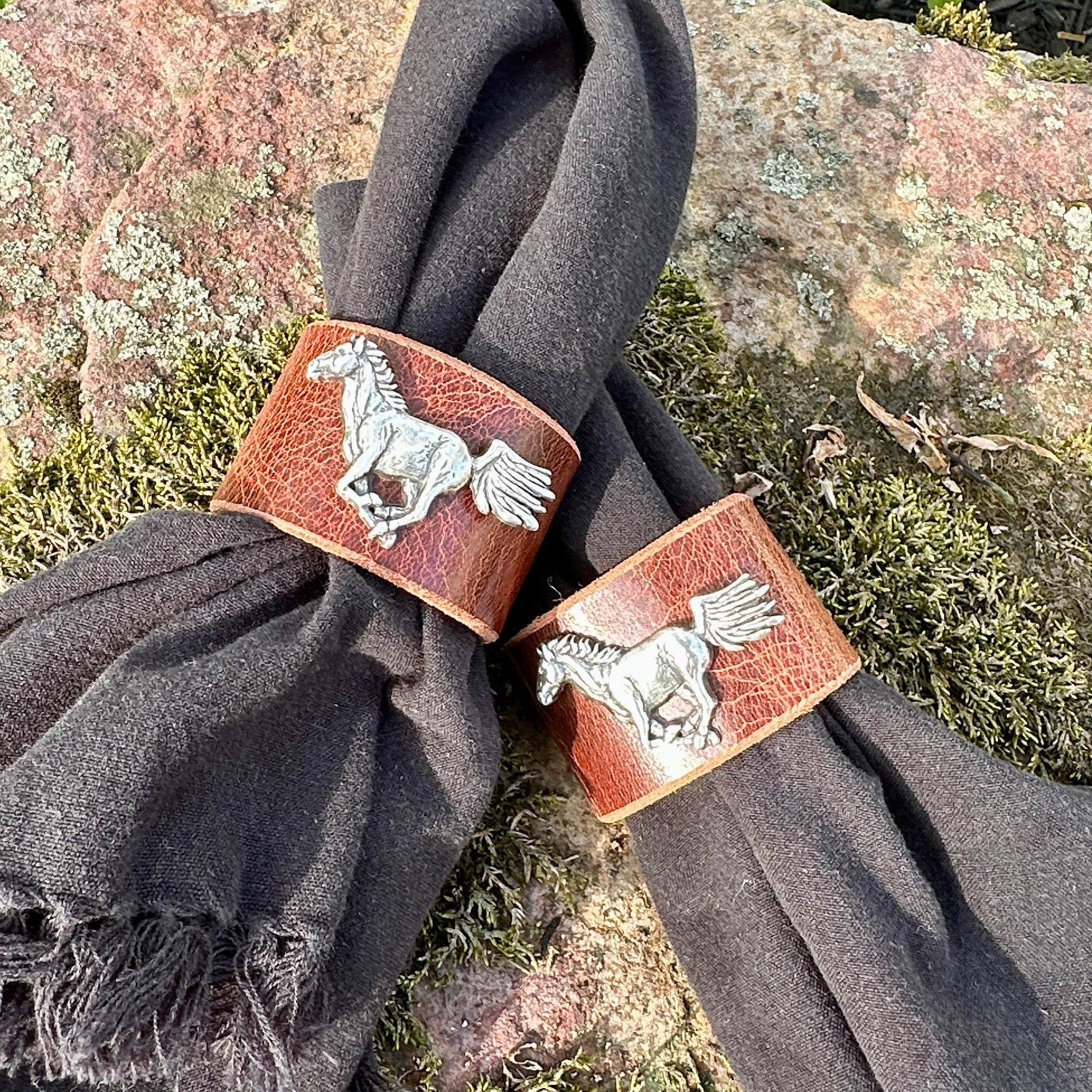 Running Horse Concho Leather Napkin Rings - Set of 8 - Home Goods - Bridger Leather