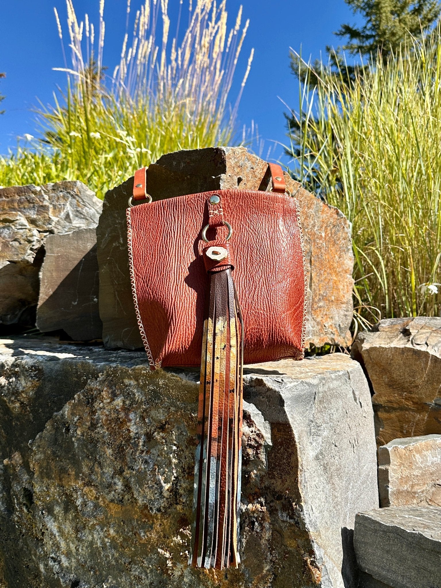 Sharkskin Crossbody Bag — American Kestrel Hand-Painted Tassel - Crossbody Bag - Bridger Leather