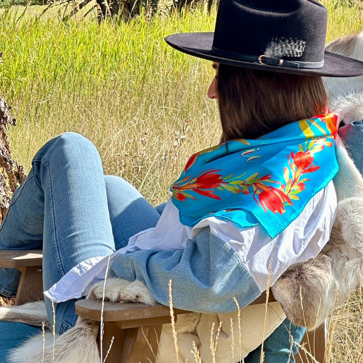 Spirit of the Prairie — Indian Paintbrush Silk Scarf - Scarves - Bridger Leather