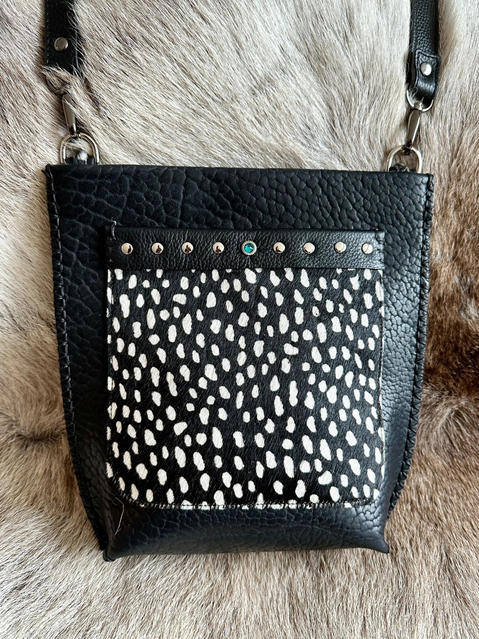 "SPOT" | Bison Leather Crossbody with Spotted Pocket - Crossbody Bag - Bridger Leather