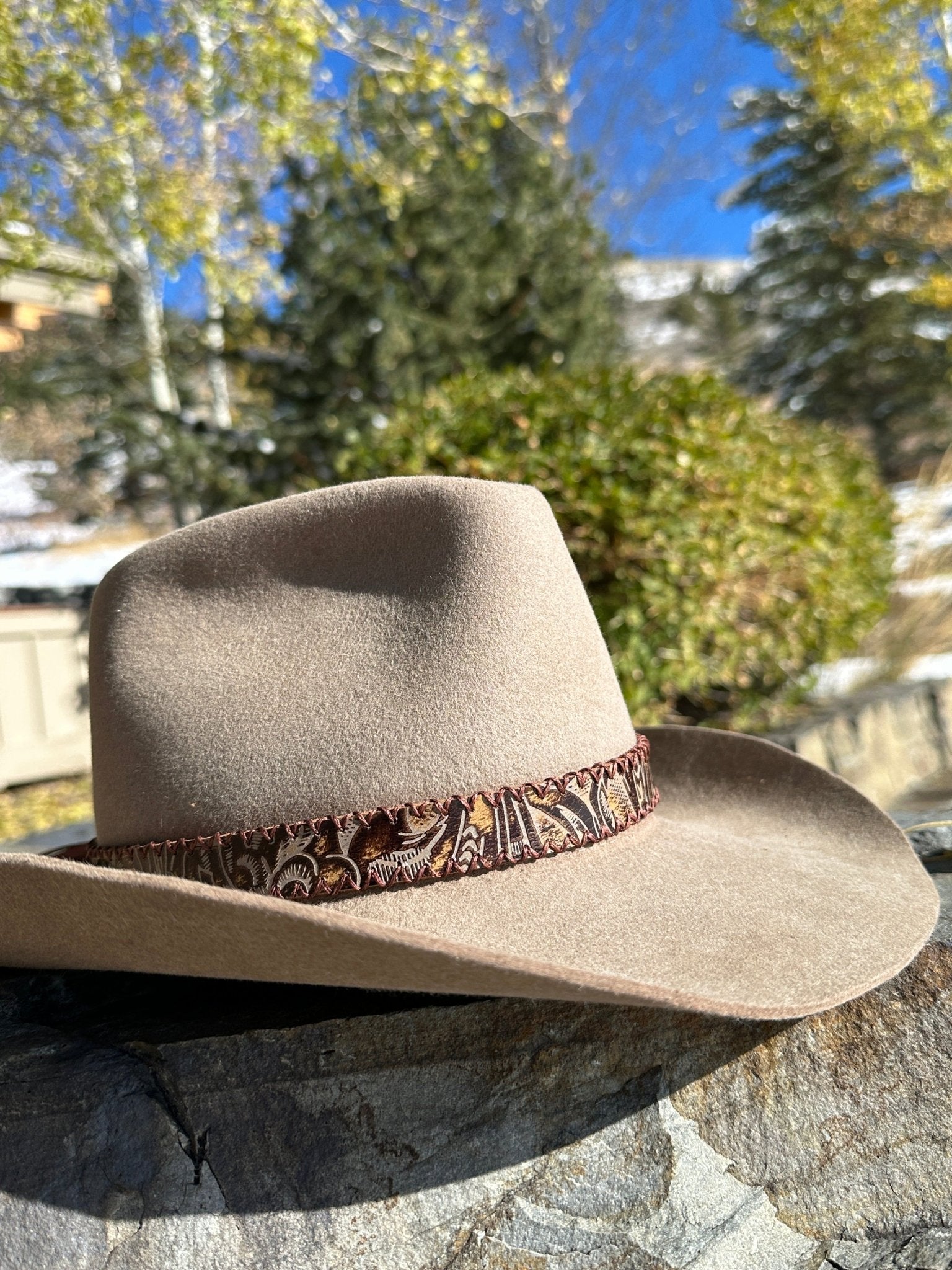Western Embossed Leather Hatband - Bridger Leather