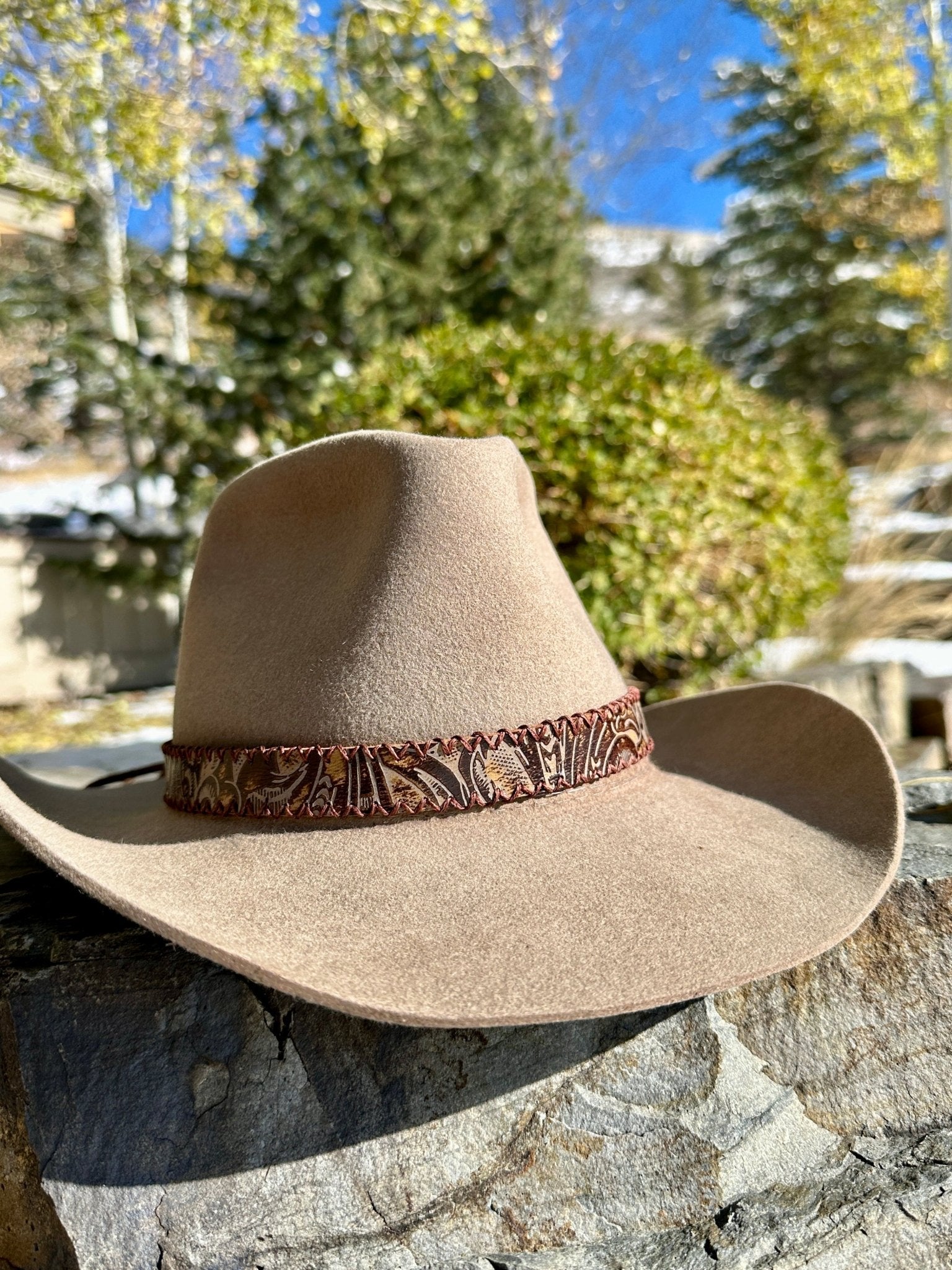 Western Embossed Leather Hatband - Bridger Leather